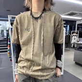 休闲男女宽松圆领短袖 24SS多拼缝炒色做旧银饰套头T恤 DRKK lub