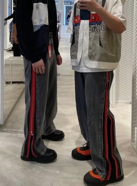 [DRKK]oject设计师 双拉链牛仔裤休闲长裤朴宰范同款微喇叭裤男女