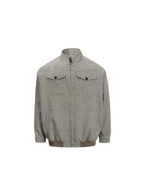 [DRKK]RTIM复古威尔士亲王千鸟格拉链夹克哈灵顿短宽立体剪裁外套