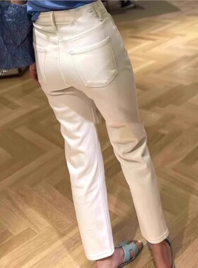 白烟法棍直筒牛仔裤2025年夏季薄新款杏黄色裤子为小女人