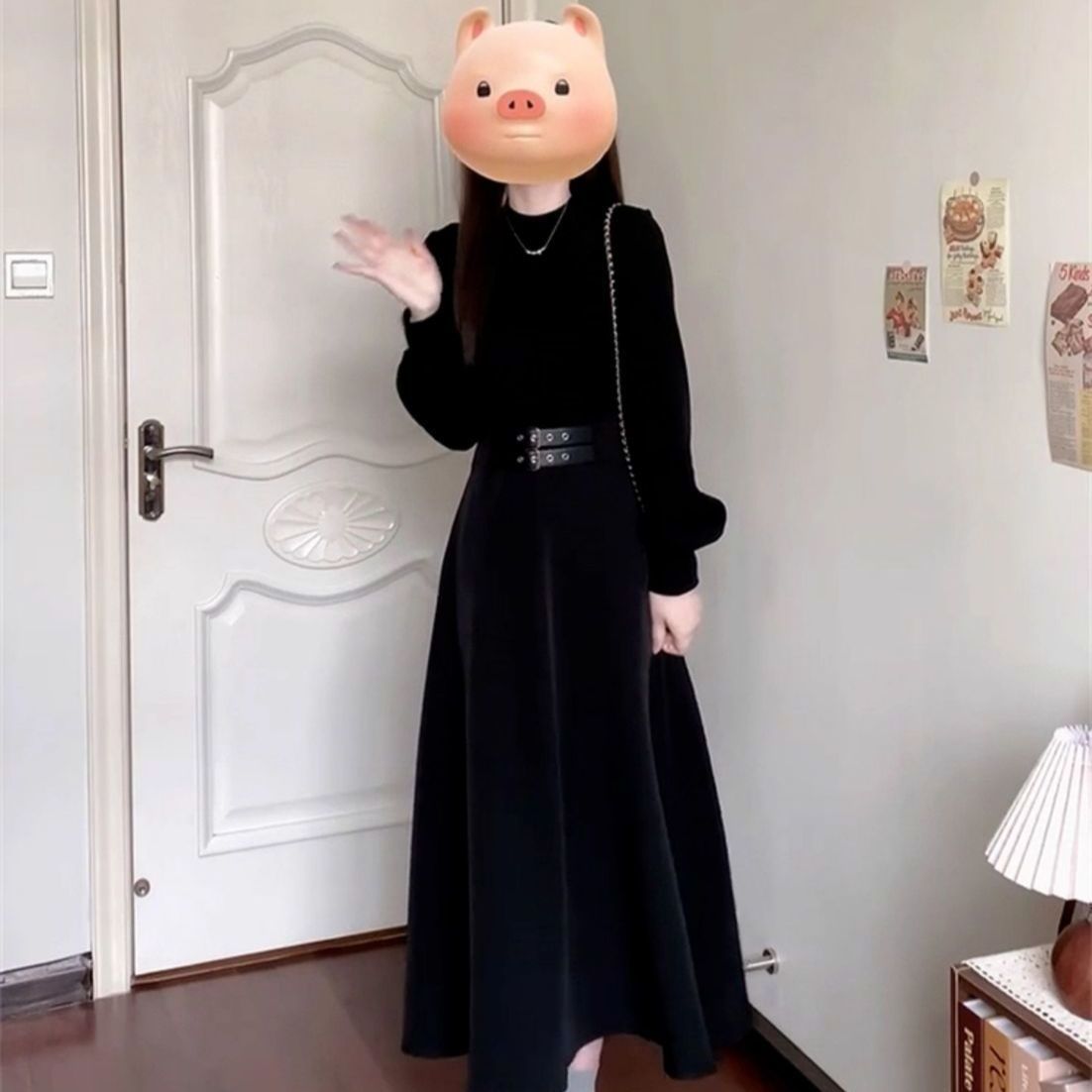 法式赫本黑色内搭连衣裙子女早秋