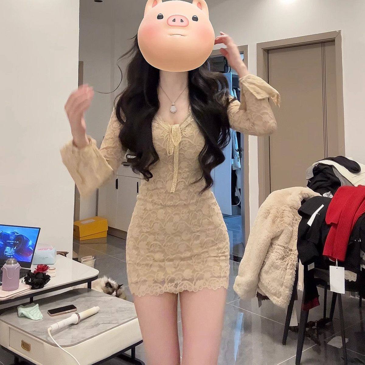 法式绝美喇叭袖气质辣妹连衣裙女春季新款蕾丝性感包臀短裙子秋冬,女装/女士精品,连衣裙,淘宝优惠券,粉丝福利购,淘宝优惠卷