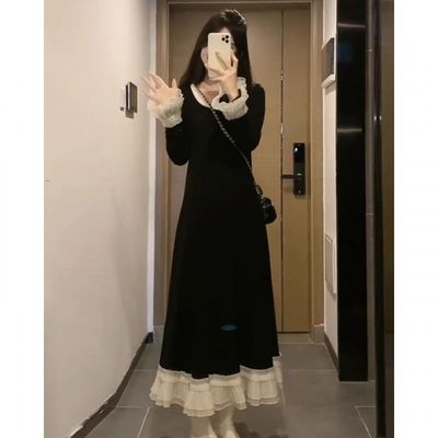 秋季设计感撞色假两件裙子女