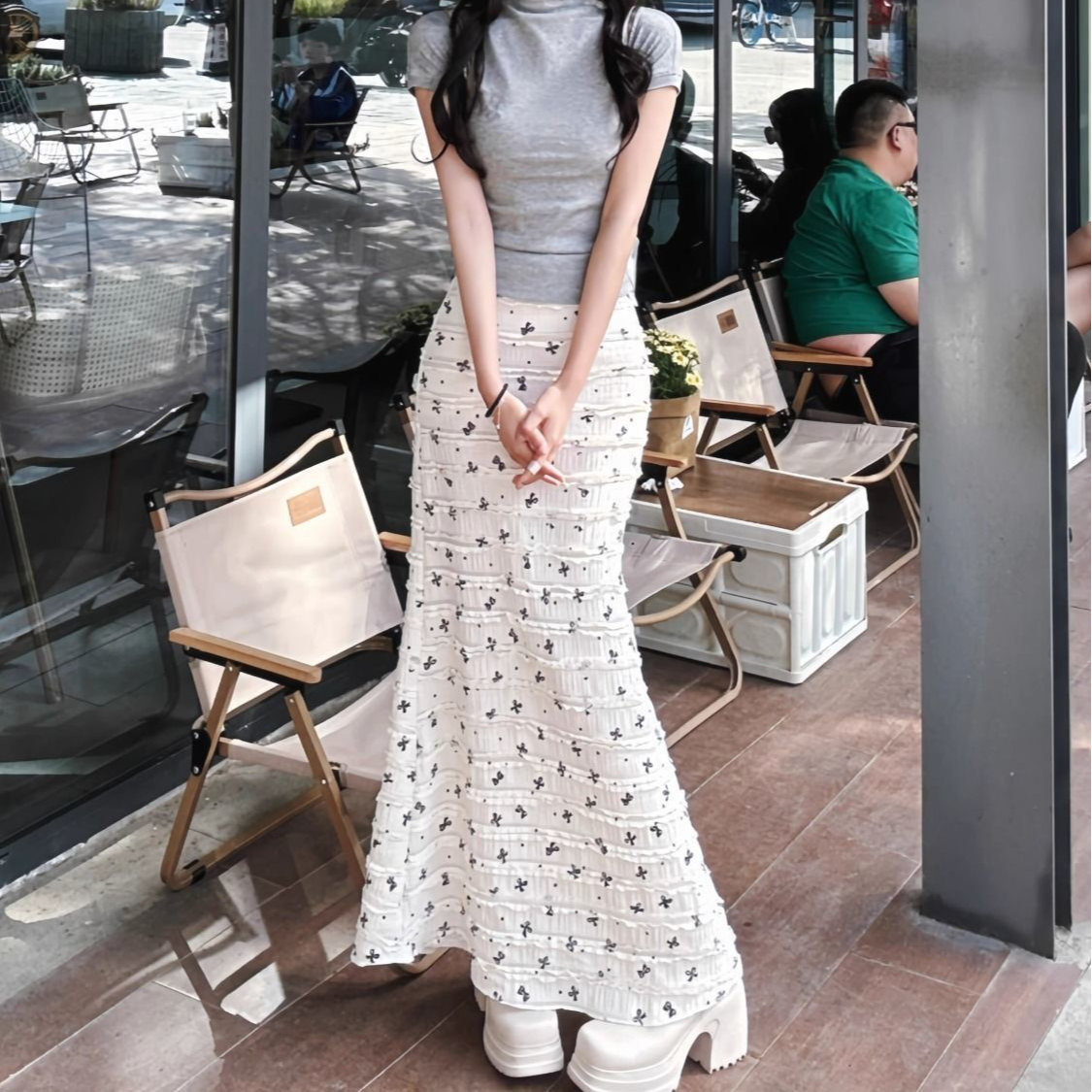 蝴蝶结碎花半身裙女春秋夏2026新款高腰显瘦包臀裙韩系a字鱼尾裙