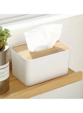 tissue box room paper storage napkin holder 收纳竹盖纸巾盒