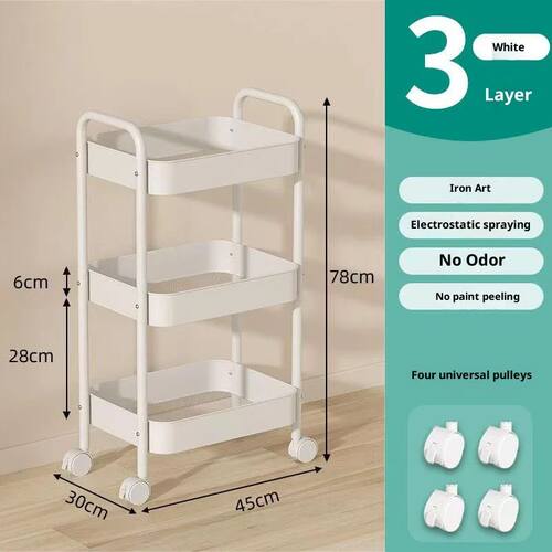 Small Trolley Multi-Layer Mobile Storage Rack for Kitchen, B