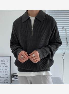 Half Zip Sweater Men's Autumn/Winter Polo Shirt Loose Re