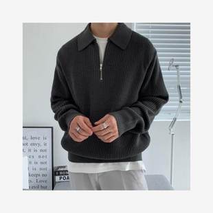 Half Zip Sweater Men's Autumn/Winter Polo Shirt Loose Re