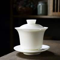 White Porcelain Gaiwan Tea Bowl Set With Lid Saucer Jade Lik thumbnail 3