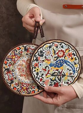 Floral Round Vintage Ceramic Heat Insulating Mat with Hangin