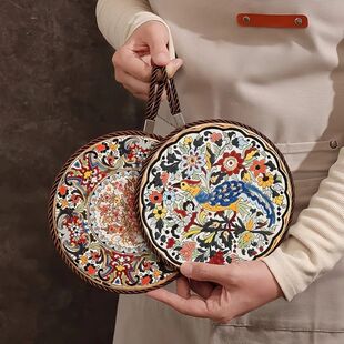 Floral Round Vintage Ceramic Heat Insulating Mat with Hangin