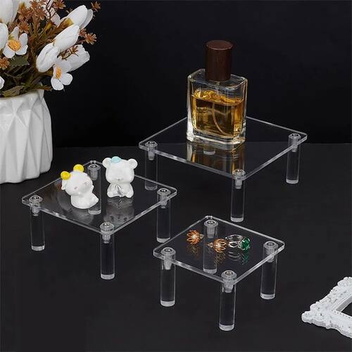 3Pcs Transparent Square Acrylic Display Rack Small Risers St