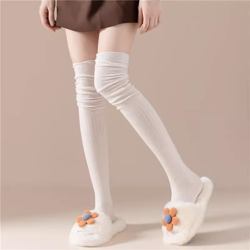 yangma袜白色过膝堆堆袜