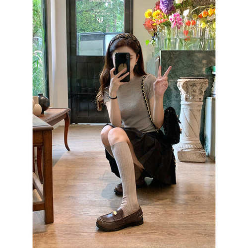 yangma袜竖条纹小腿袜