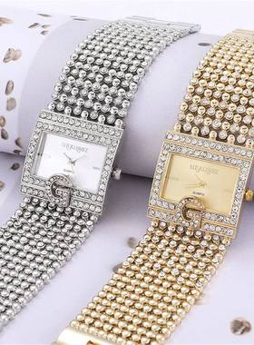 Brand Luxury Casual Women Square Full Diamond Bracelet Watch
