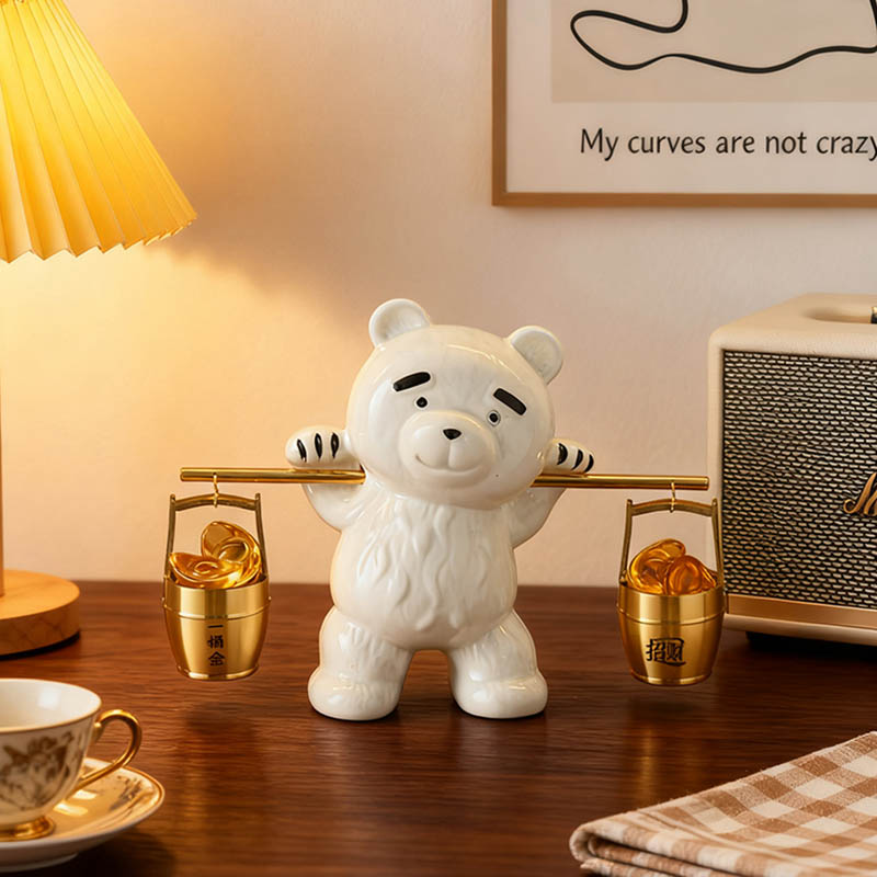 一桶金小熊摆件装饰品