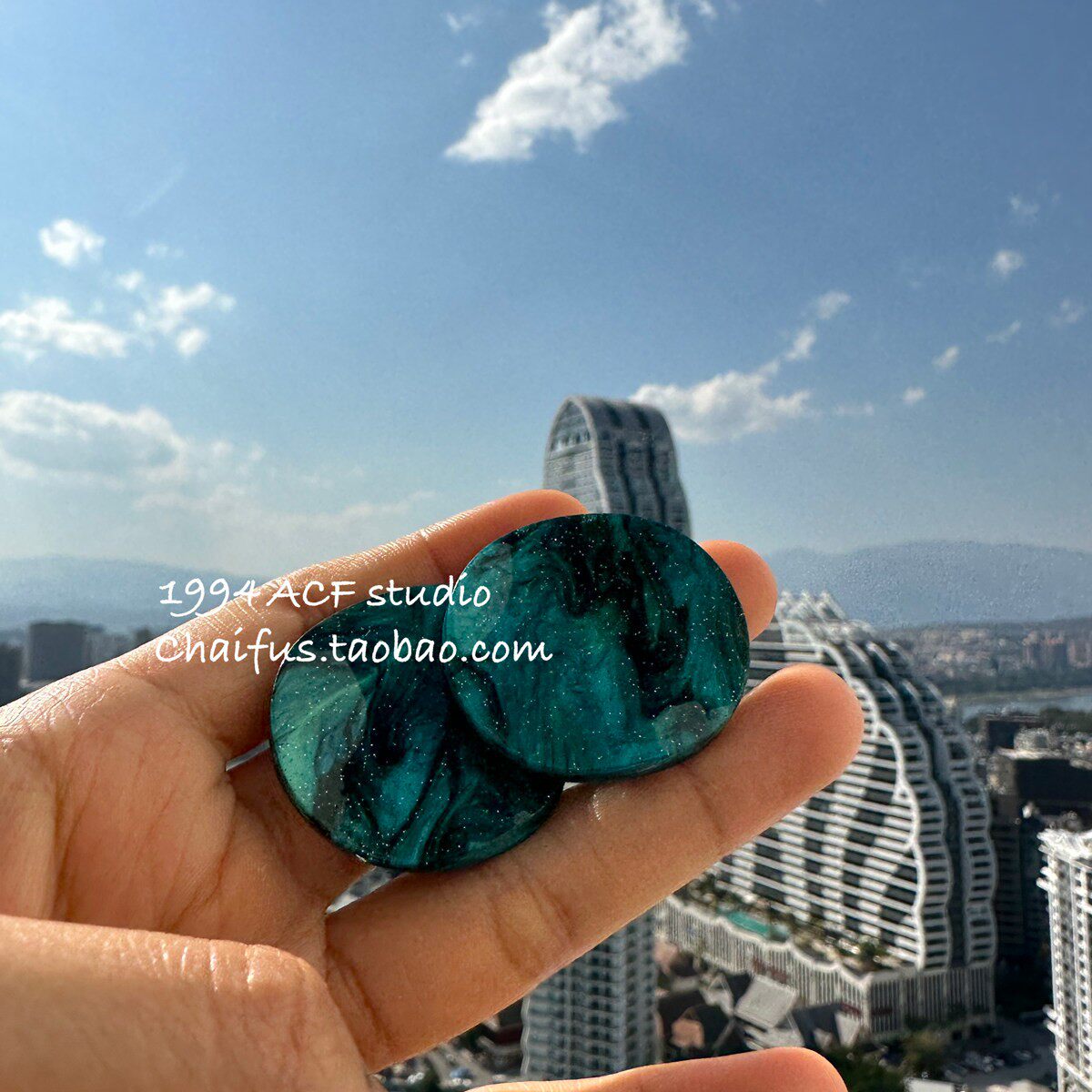 柴夫工作室/R474 韩系细闪人鱼姬圆形耳钉ins复古晕染个性耳环