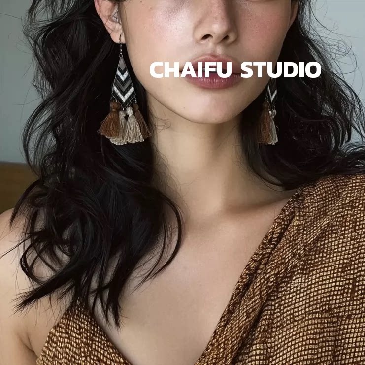 咖色温柔百搭西部牛仔辣妹耳环
