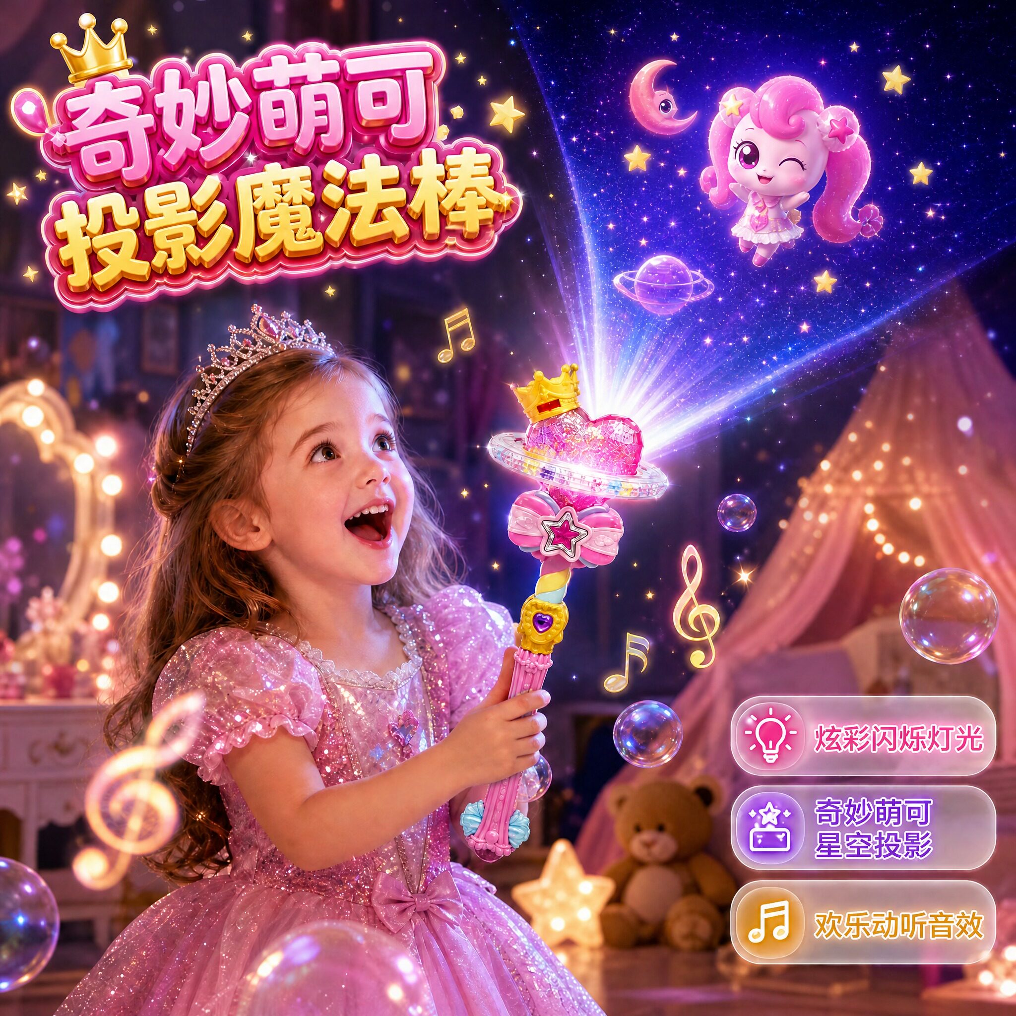 女孩魔法棒投影奇妙萌可爆款玩具