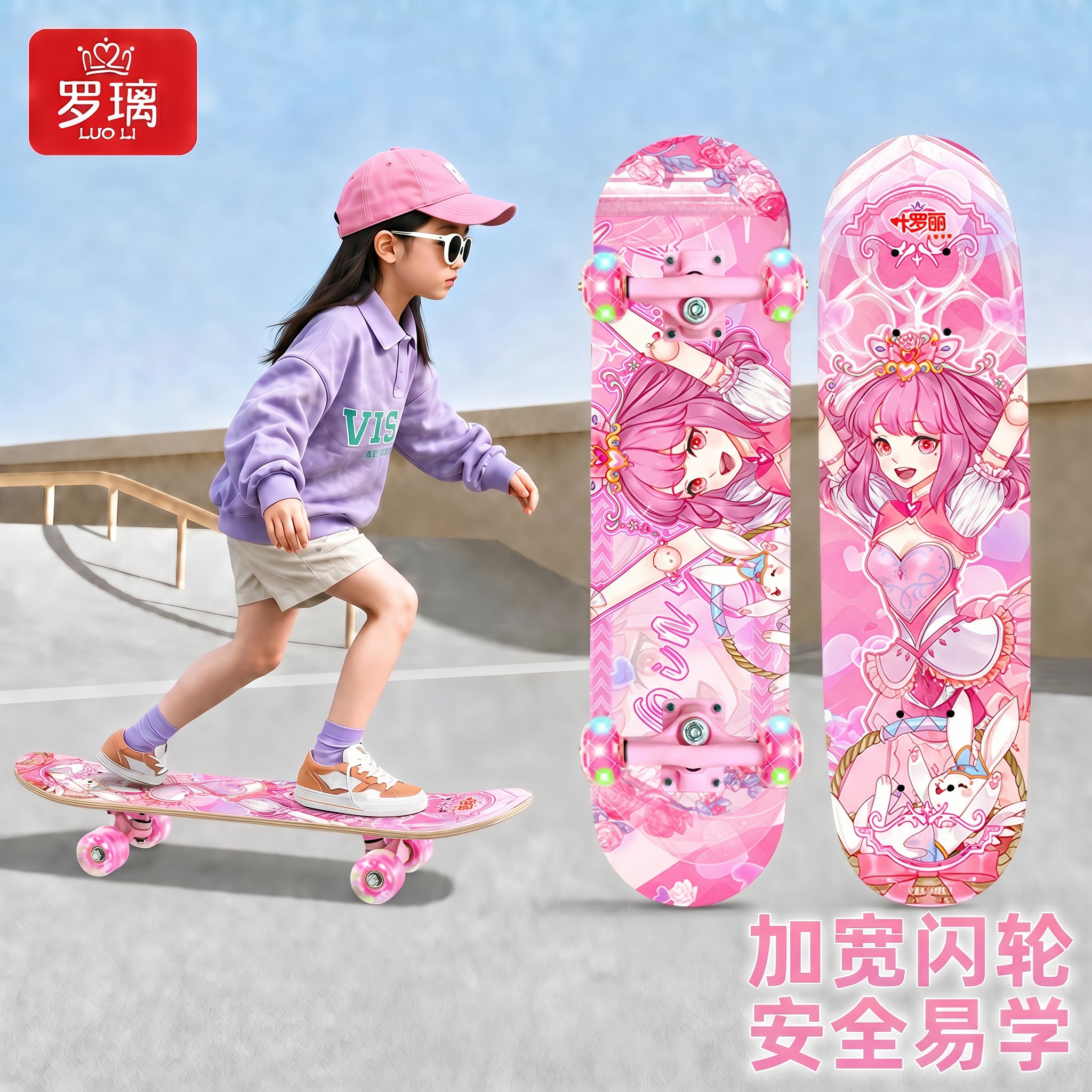 滑板女孩滑板车玩具儿童3到6到12岁初学者2026新款小学生女童礼物