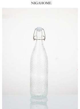 NigaHome 简约创意透明附塞锤纹玻璃瓶密封瓶酿酒瓶 40292439990