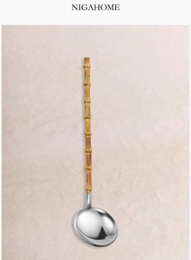 Niga Home竹子及钢制分菜公匙锅铲漏勺酒店网漏火锅勺40293325220