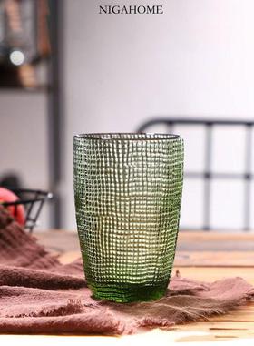 NigaHome 复古绿色浮雕设计玻璃杯家用喝水杯饮料杯 44233401500