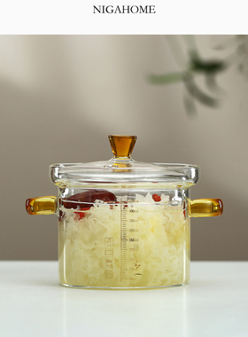 高硼硅玻璃小炖锅炖盅透明玻璃碗宝宝婴儿带刻度带盖蒸鸡蛋羹炖盅