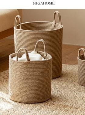 NigaHome 家用收纳置物储物篮脏衣篮圆形黄麻篮子 46174049052