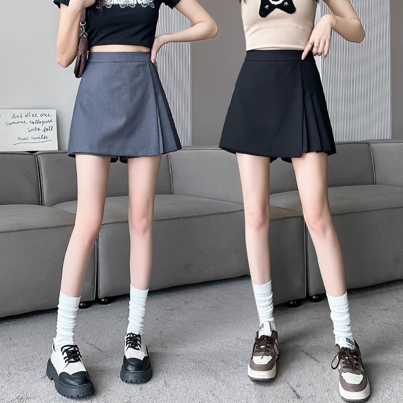 西装短裤女2025新款夏季高腰不规则百褶韩版外穿a字阔腿休闲裤裙