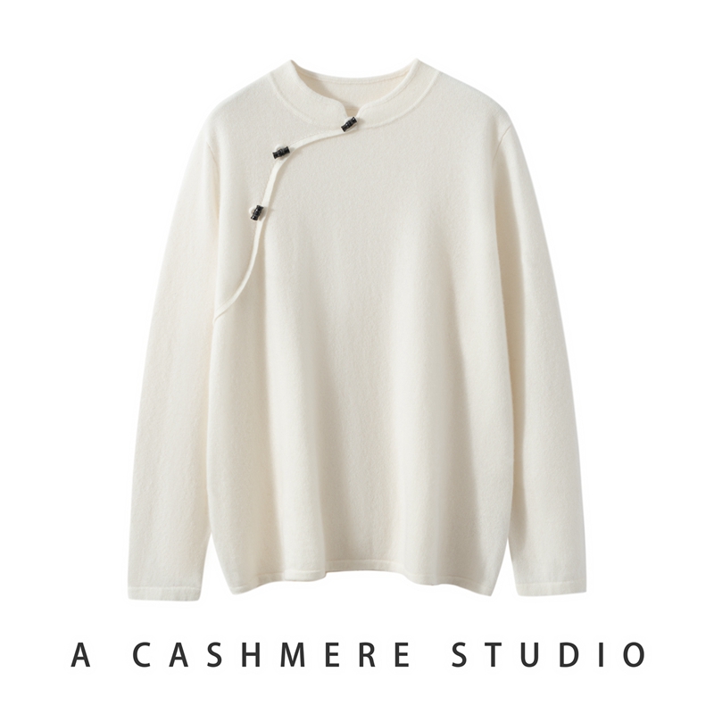 100%纯山羊绒衫女复古圆领毛衣