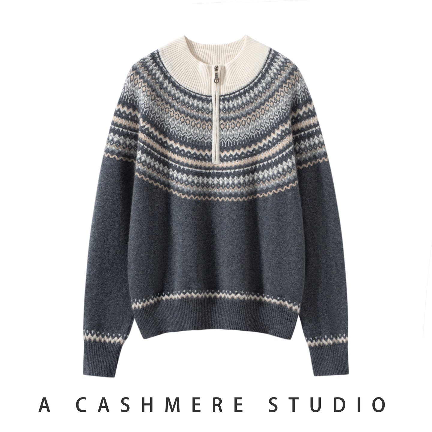 100%纯山羊绒衫女费尔岛提花