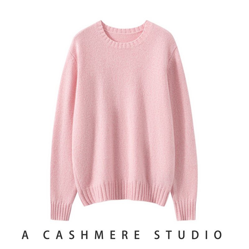 100%纯山羊绒衫女花纱圆领慵懒