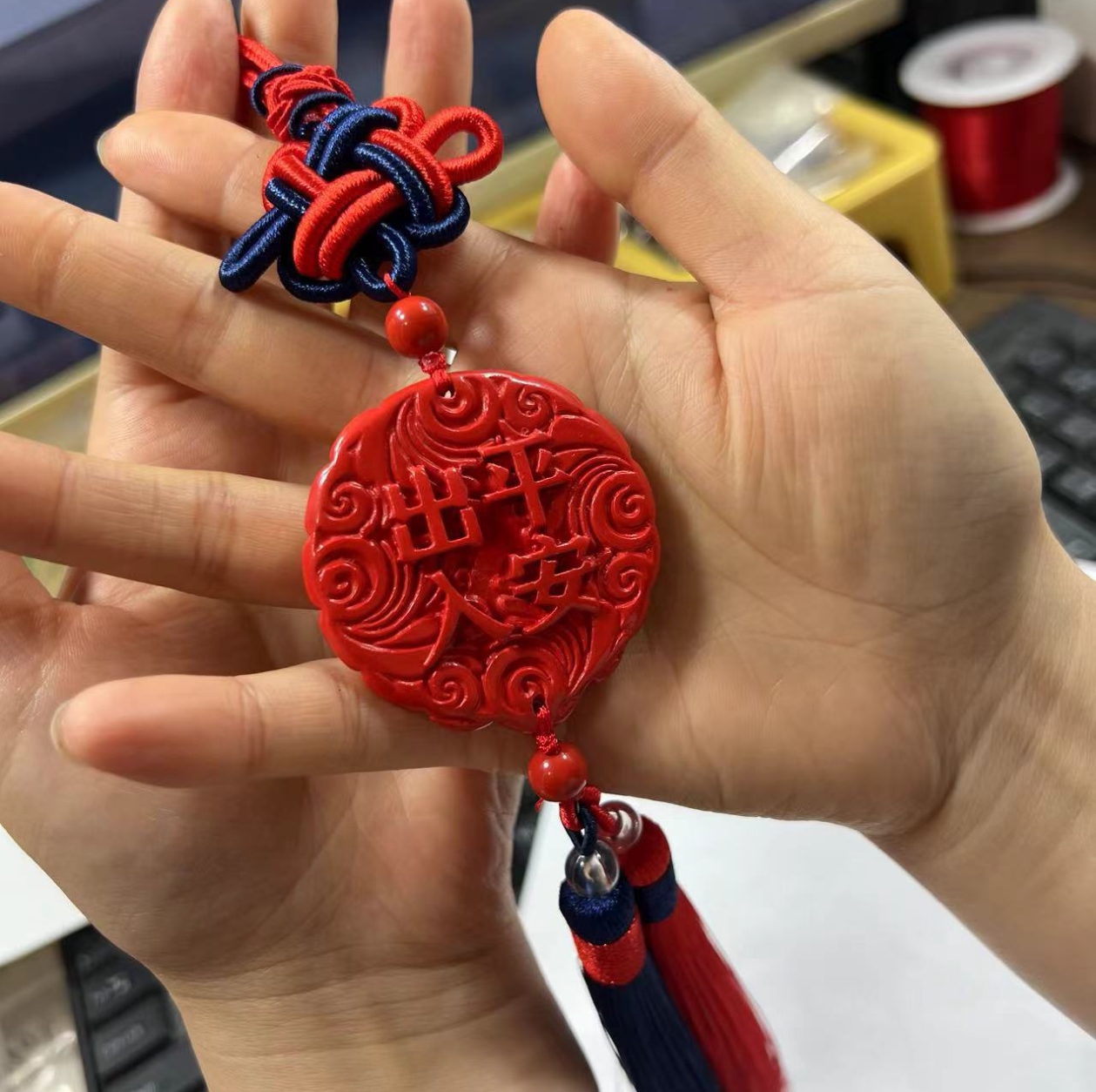 道家师傅 朱砂出入平安车挂红砂出入平安牌挂件汽车车载饰品