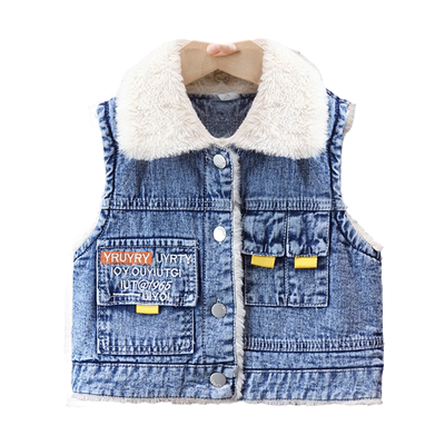 男童加绒牛仔马甲新款中小童坎肩