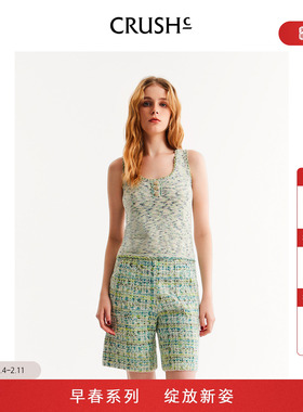 蔡琳同款CRUSH Collection2026年早春新款小香风花呢方领背心上衣