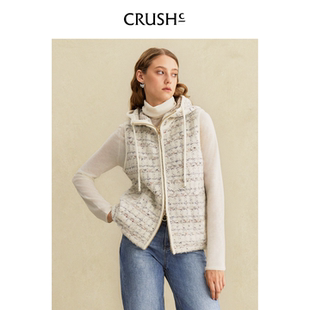Collection2025年早秋新款 CRUSH 淡人穿搭格子花呢连帽马甲上衣女