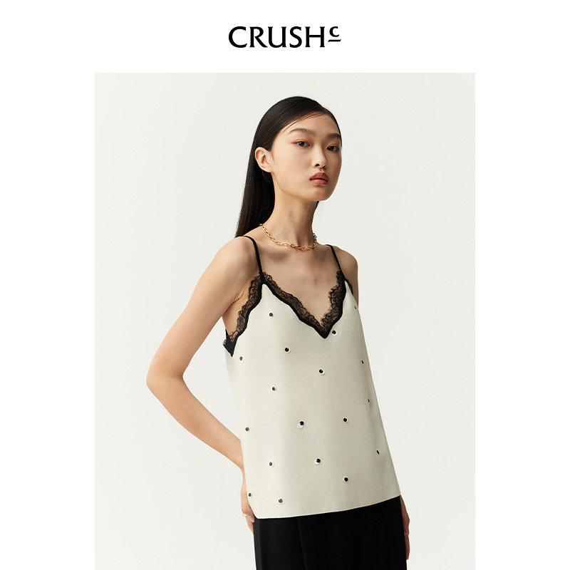 CRUSH Collection冬季新款羊毛蕾丝吊带内搭可外穿上衣叠穿女