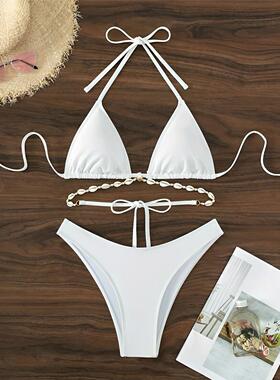 Solid color high waisted sleeveless bikini纯色高腰无袖比基尼