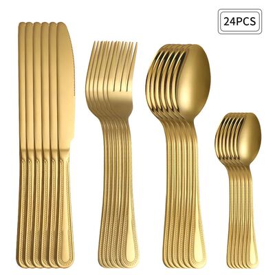 24pc Stainless steel gold cutlery set knife fork spoon steak