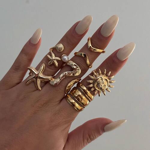 6Pcs/Set Vintage Sun Starfish Open Rings for Women Men Punk