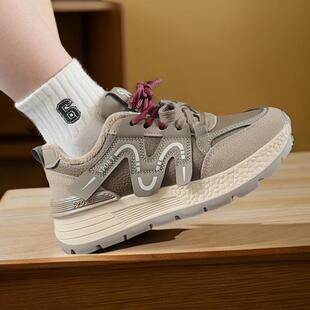 萱朵莎正品2024冬季新款运动鞋休闲百搭加绒保暖跑步老爹鞋潮