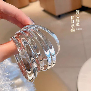猫眼银手镯女纯银9999足银拉丝