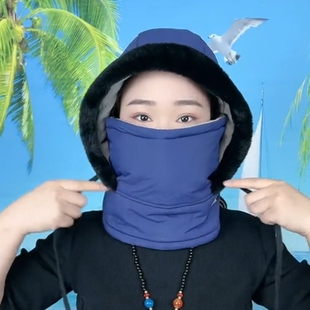 围脖帽子一体男款冬季加绒保暖防风雷锋帽加厚护耳大头围骑行帽女