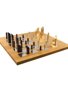 现简约木质金属棋盘桌面装饰摆件客厅书房公室软装家居装饰品