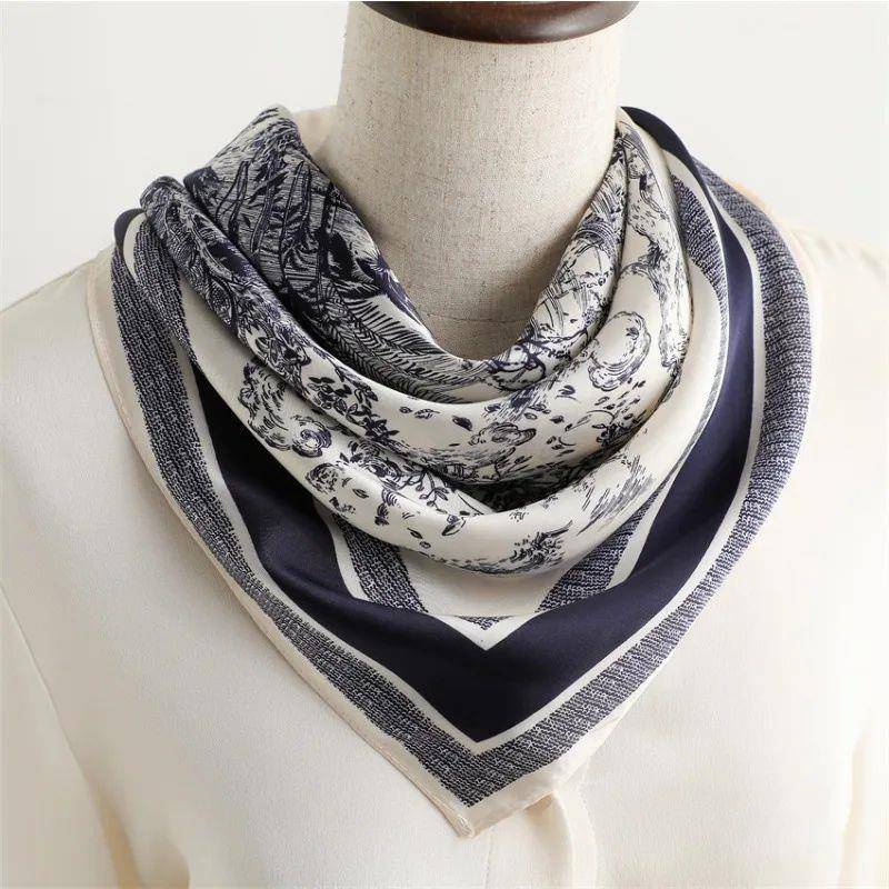 1pcs 70cm Plant-printed Silk Scarf Women Simulated Silk Eleg