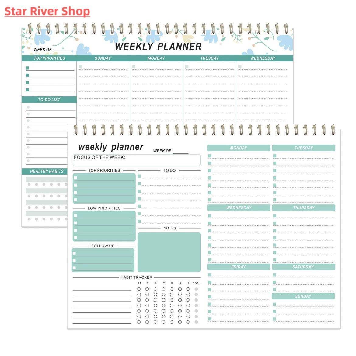 B5 weekly planner Detachable agenda book Undated A5 Coil