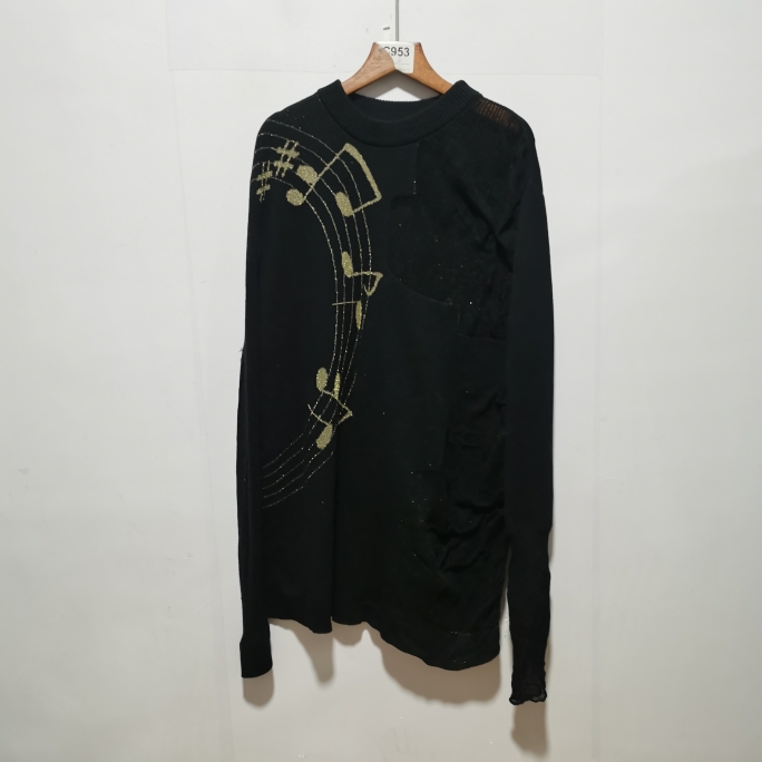 设计师样版无标女2023秋季新款圆领上衣长袖宽松黑色薄款休闲048