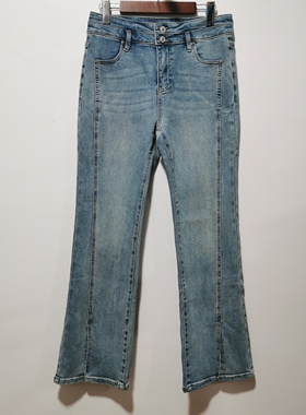 固去标2024春秋弹力新款学院风显瘦开衩微喇牛仔长裤30041KZ08932