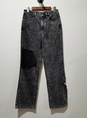 B全去标复古破洞不对称PA牛仔裤水洗商场同款BDQ2KD1141直筒裤108